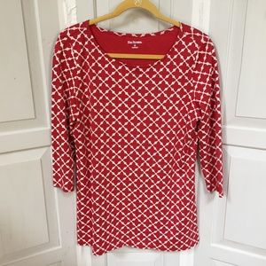 Kim Roger Red & White Latice Print Cotton Top White
